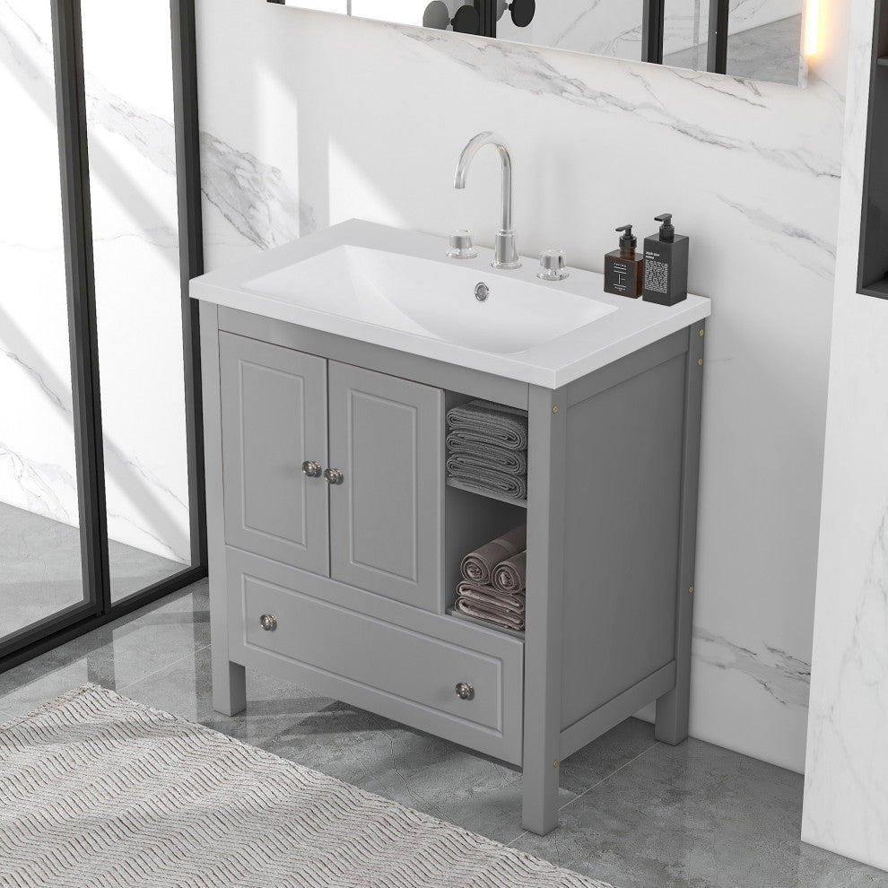 30 inch MDF Freestanding Bathroom Vanity Set with Doors and Drawer