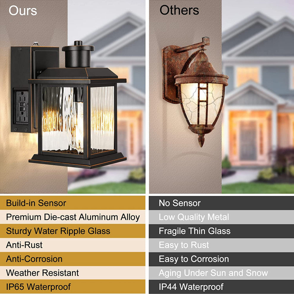 2 Outlets Dusk to Dawn Outdoor Porch Lights Aluminum Rust Exterior Wall Light