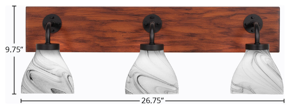 Oxbridge 3-Light Bath Bar, Matte Black & Painted Wood-look Metal/Onyx Swirl