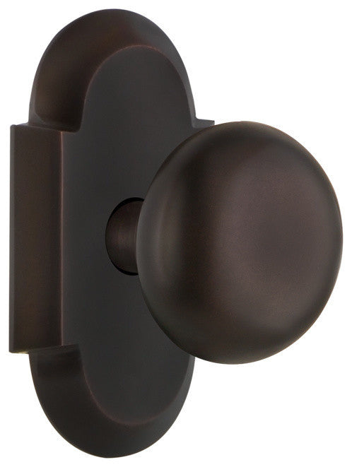 Cottage Plate Privacy New York Knob, Timeless Bronze