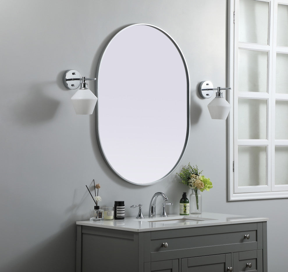 Metal Frame Oval Mirror 30X40 Inch, Silver