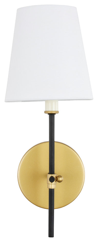 Brass And Black Finish And White Shade 1-Light Wall Sconce