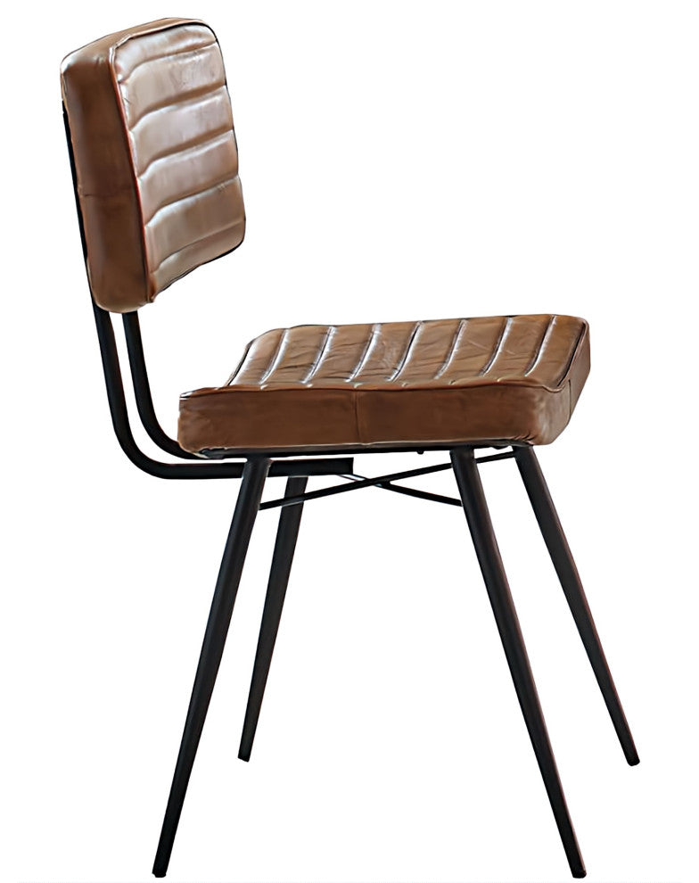 Misty Padded Leather Dining Side Chairs With Black Legs, Set of 2, Camel