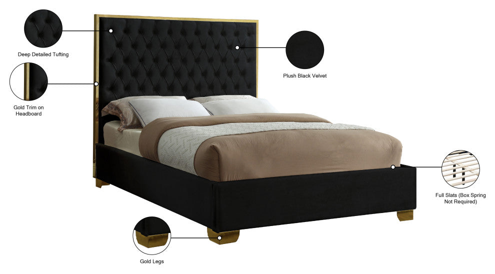 Lana Velvet Bed, Black, Queen