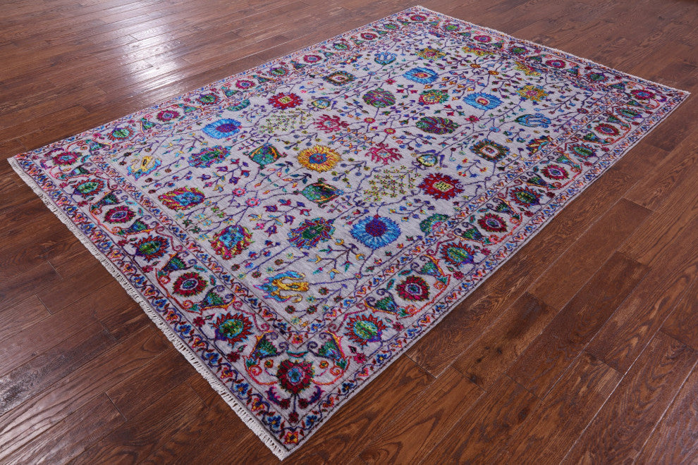 6' 1" X 9' 1" Persian Wool & Silk Hand Knotted Rug - Q13493