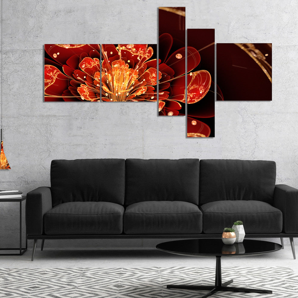 Flower with Red Golden Petals, Floral Art Canvas Print, 60"x32", 5 panels