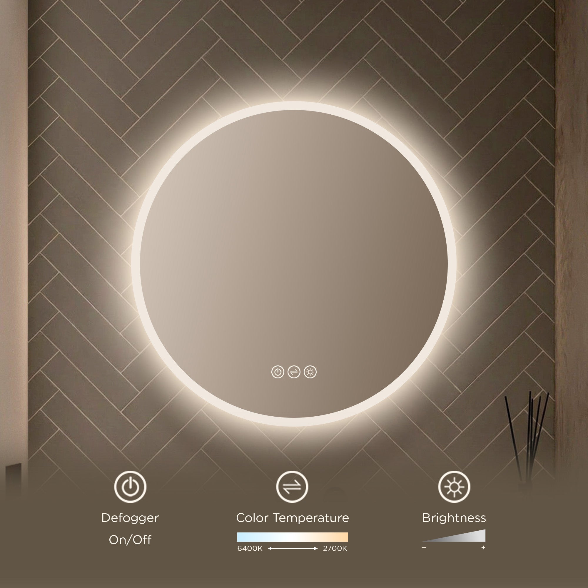 Fogless, Color Temperature Adjustable LED Mirror, 24" Round