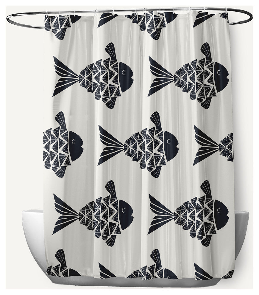 Fish Tales Shark Blue 70" w x 73" h Shower Curtain