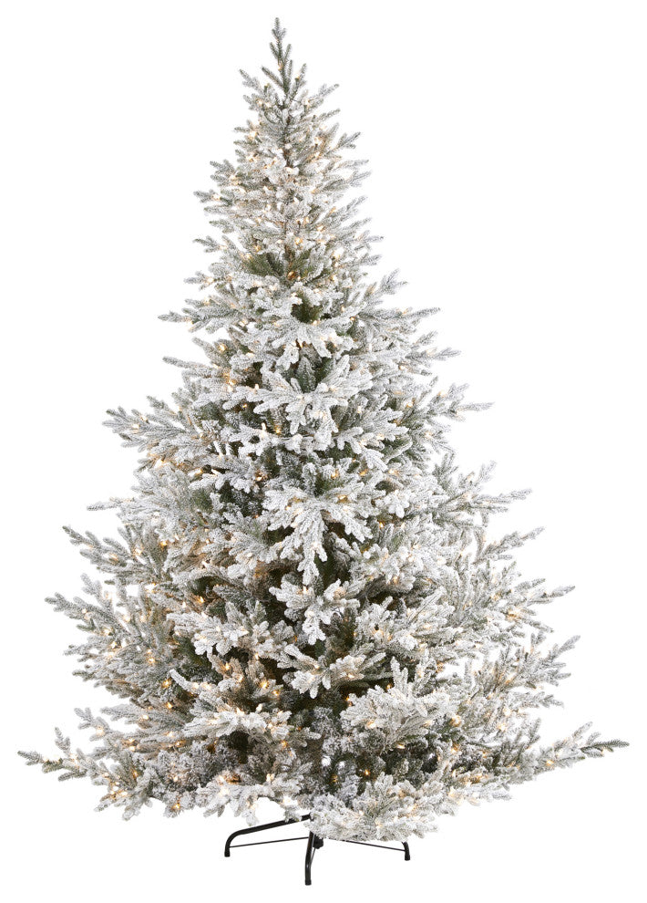 8' Flocked Fraser Fir Faux Xmas Tree W/800 White Lights & 4892 Bendable Branches