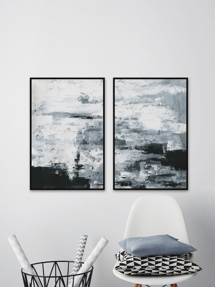 Black and White Smudges Diptych, 24"x18"