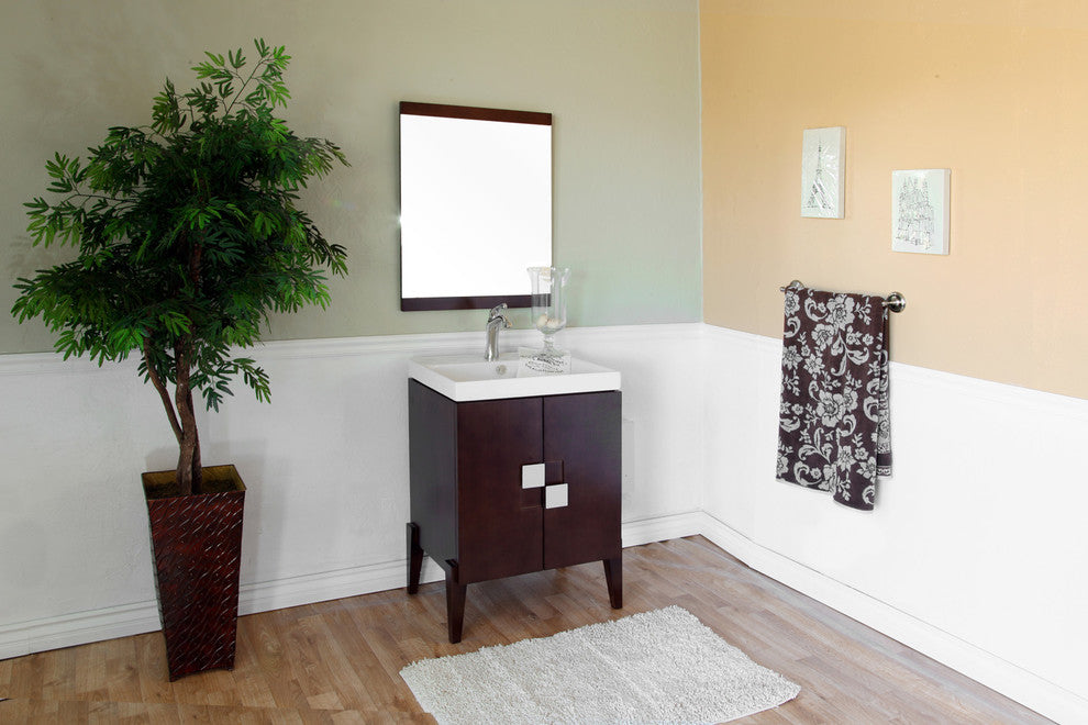 Perth Single Sink Wood Vanity, Walnut With Ceramic Vanity Top, White