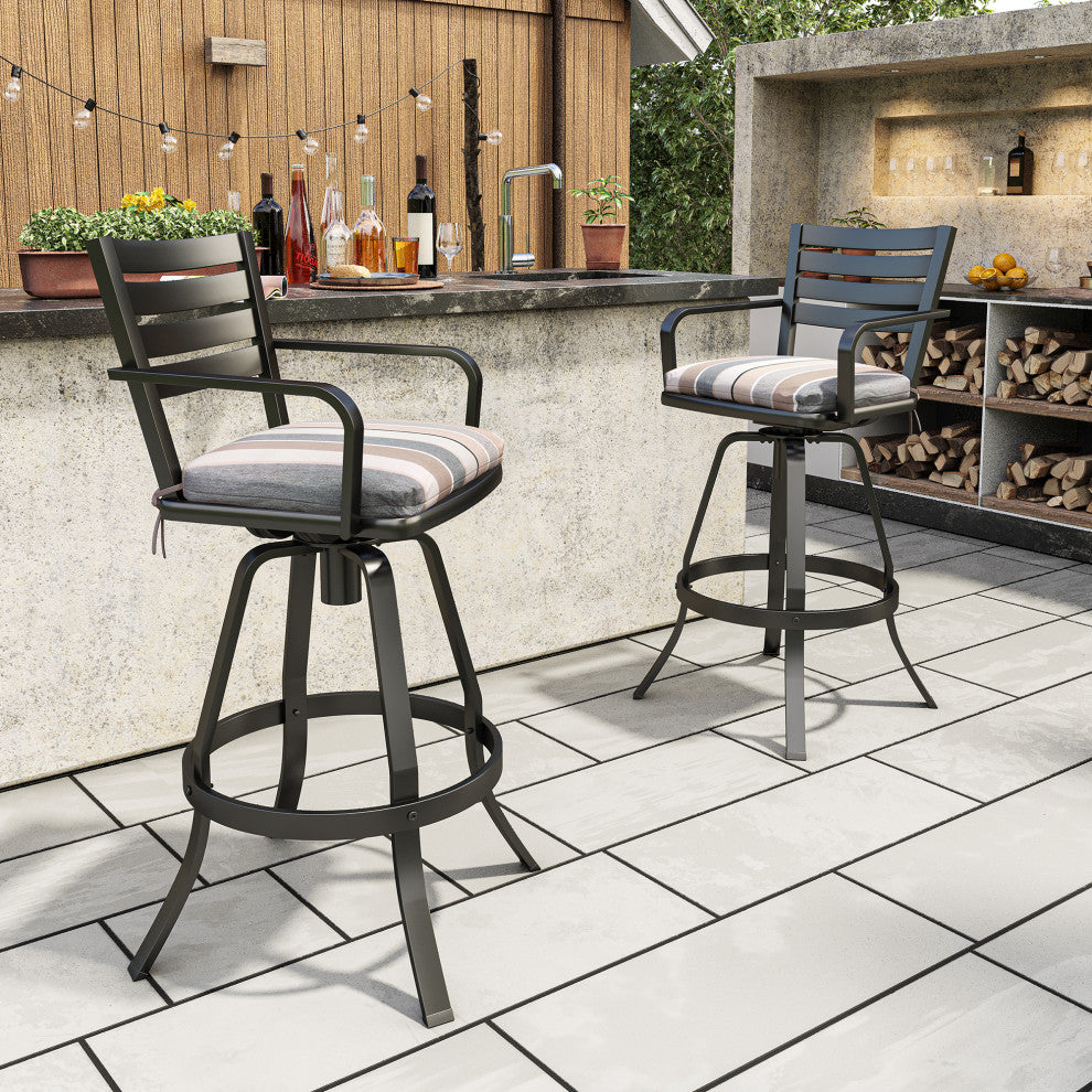 2PCS Patio Bar Stools Set Cast Aluminum Swivel with Sunbrella Seat Cushion, Mila