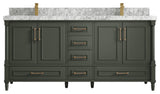 Aberdeen 72 Double Sink Bath Vanity Pewter Green 2" Carrara Marble