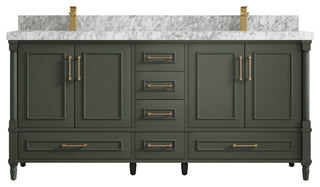 Aberdeen 72 Double Sink Bath Vanity Pewter Green 2" Carrara Marble