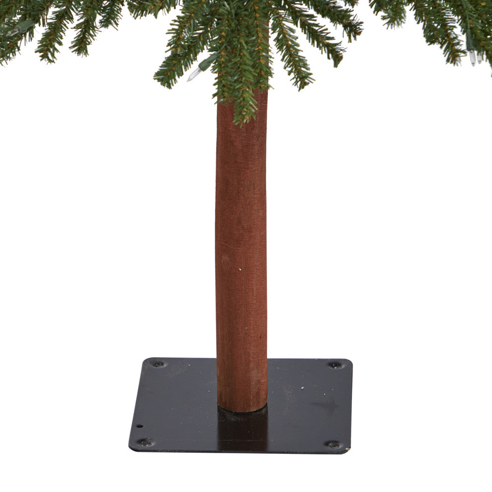 6' Grand Alpine Faux Xmas Tree W/Lights & 601 Bendable Branches W/Natural Trunk