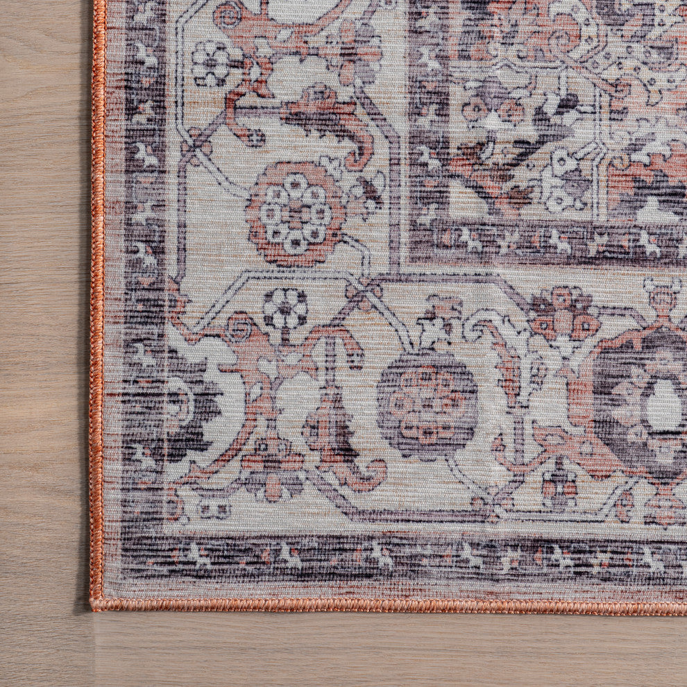 Nuloom Joslyn Traditional Floral Washable Rug, Blush 2' 8" x 8'