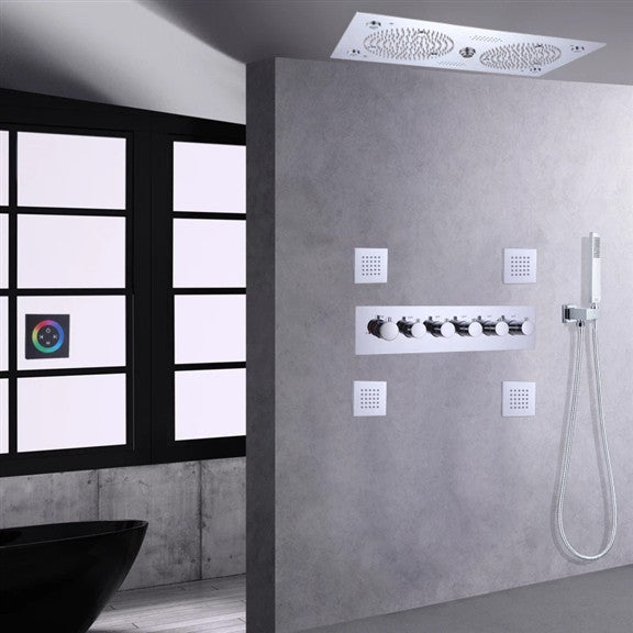 Thermostatic Recessed Ceiling Mount Led Rainfall Shower System, F Chrome Polishe