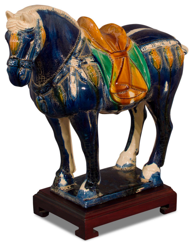 Tang Tri-Color Glazed Ceramic Chinese Horse Statue
