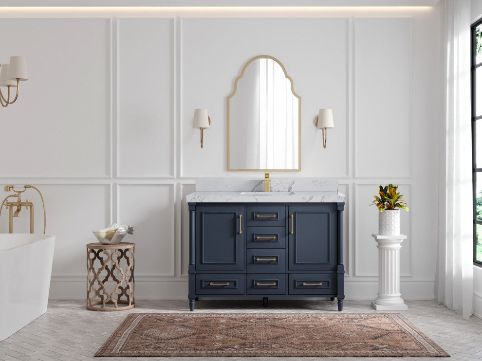 Aberdeen 48 Single Sink Bath Vanity in Hale Navy Blue  2" Venatino Quartz