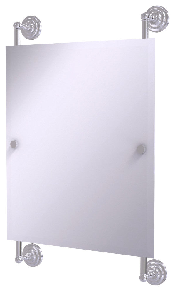 Que New Rectangular Frameless Rail Mounted Mirror, Satin Chrome
