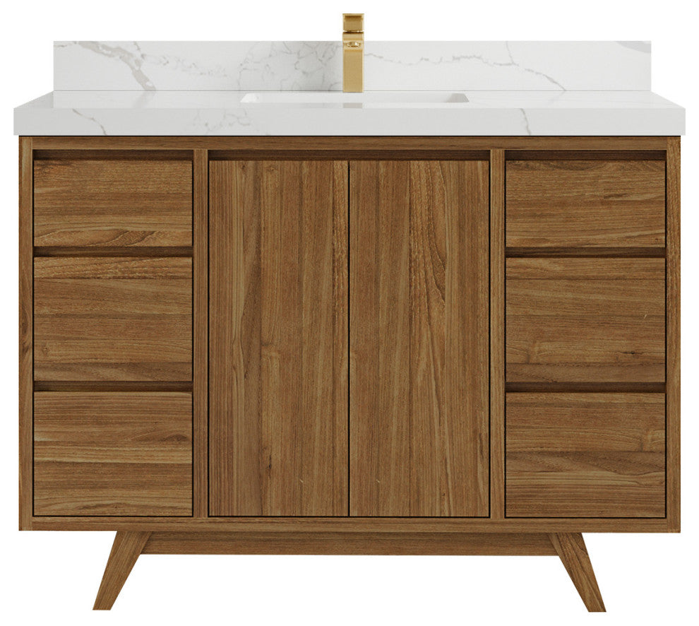 Madison Teak 48 Single Sink Bath Vanity in Dark Natural 2" Calacatta Laza