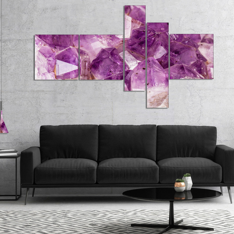 Purple Amethyst Macro, Abstract Canvas Wall Art Print, 60"x32", 5 panels