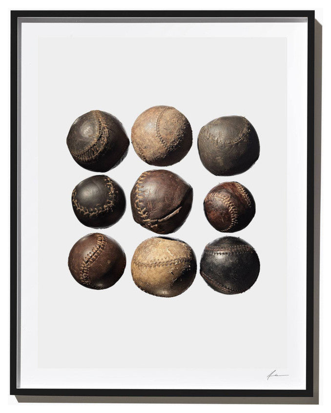 Nine Vintage Baseballs, Photograph, Black Frame, 14''x18''