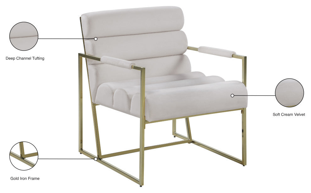 Wayne Velvet Upholstered Accent Chair, Cream