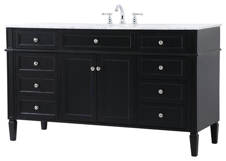 Elegant Decor Park Avenue 60" Metal MDF Marble Single Bathroom Vanity in Black