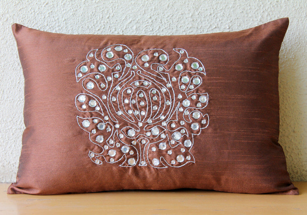 Orange Rectangular Pillow Covers 12"x26" Silk, Crystal Evening
