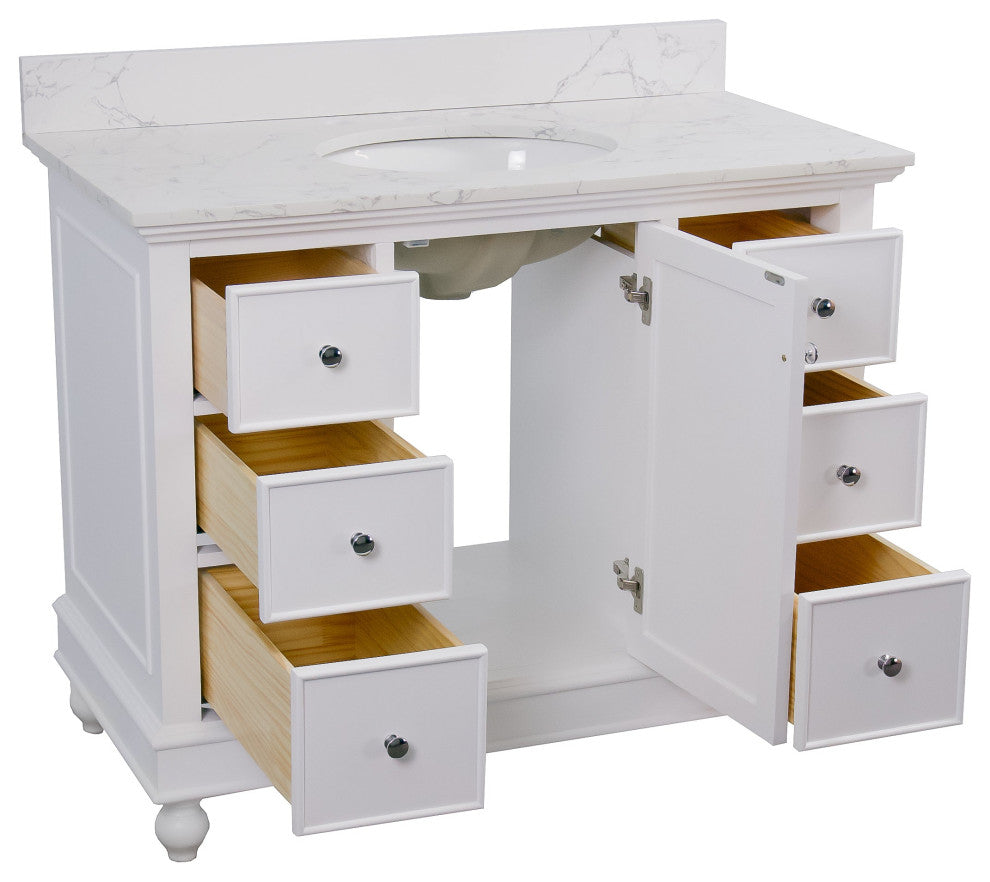 Bella 42" Bathroom Vanity, White, Engineered Marble