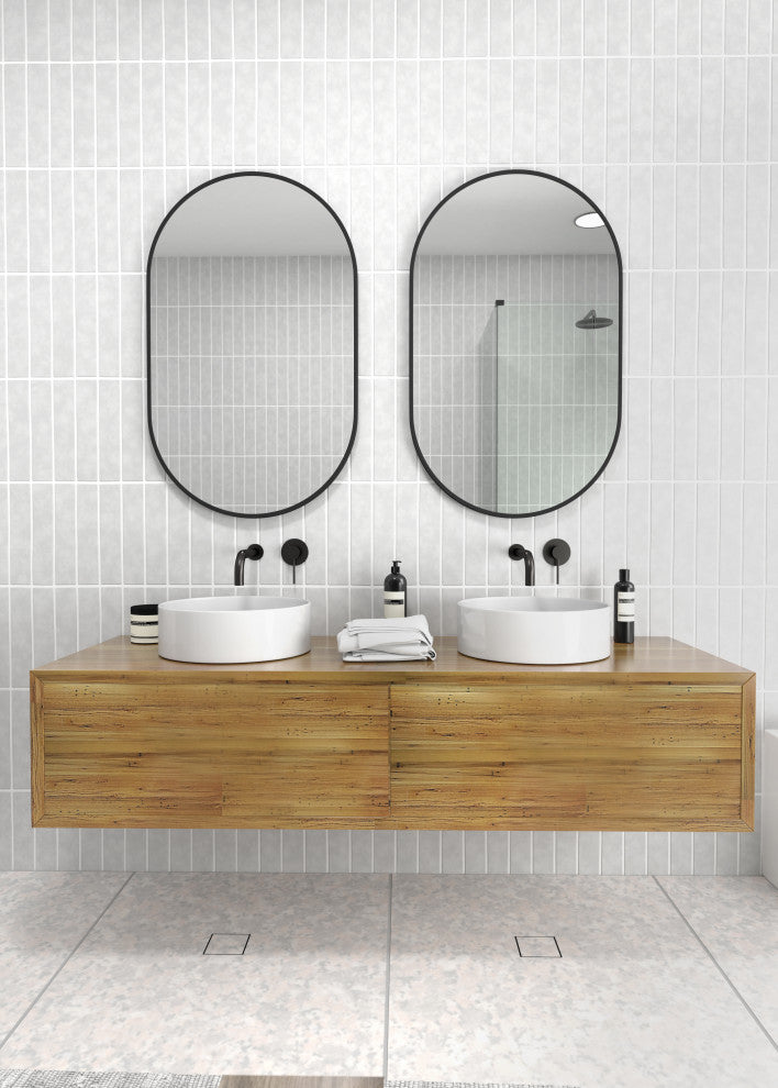 22" W X 36" H Pill Shape Stainless Steel Framed Mirror, Black