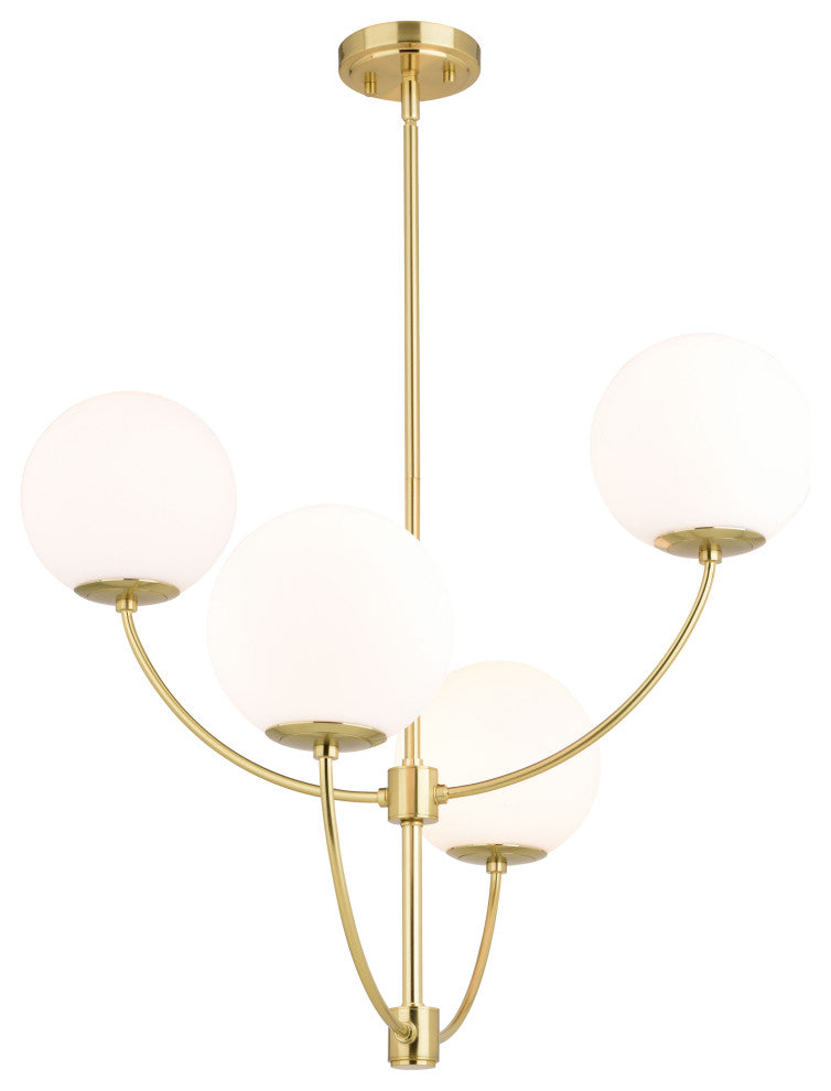 Avers 4 Light Gold Brass Mid-Century Modern Chandelier White Globe Glass