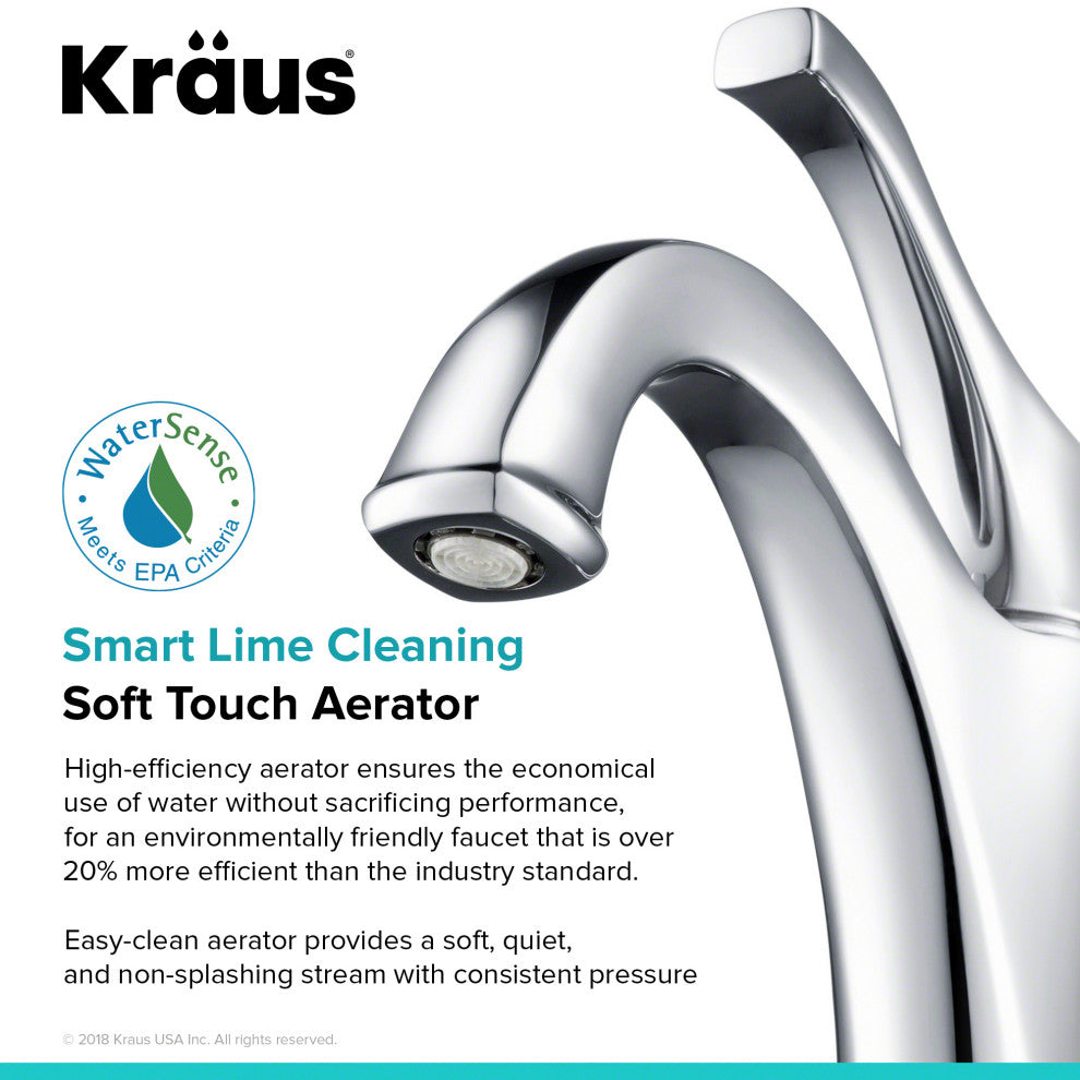 Kraus Arlo Single Handle Basin Faucet, Lift Rod Drain, Chrome, Set of 2
