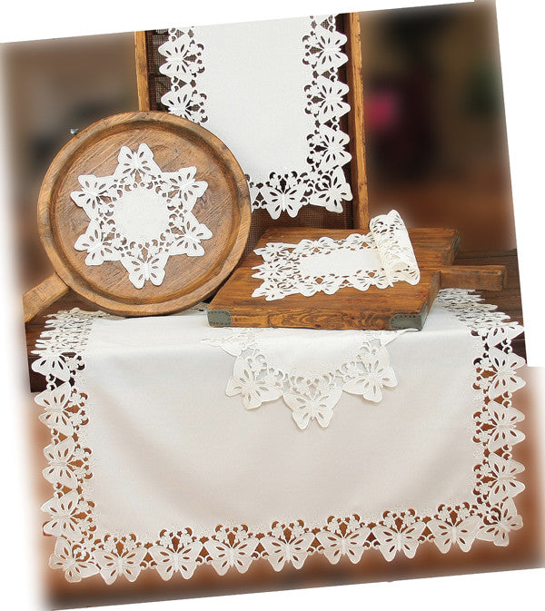 Primavera Embroidered Cutwork Spring Doilies, 16" Round, Set of 4
