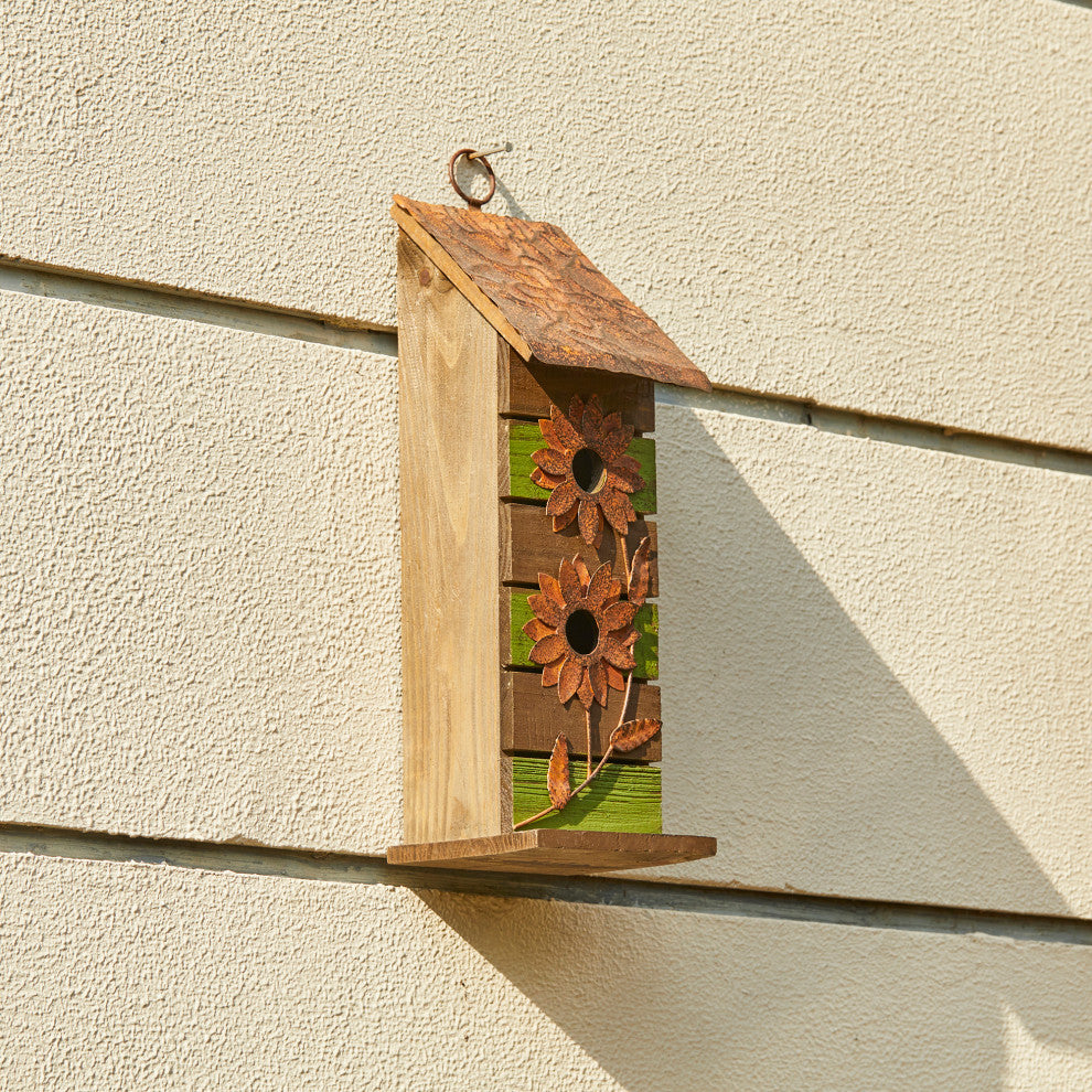 14.45"H Hanging Two-Tiered Bluebird House Solid Wood Birdhouse