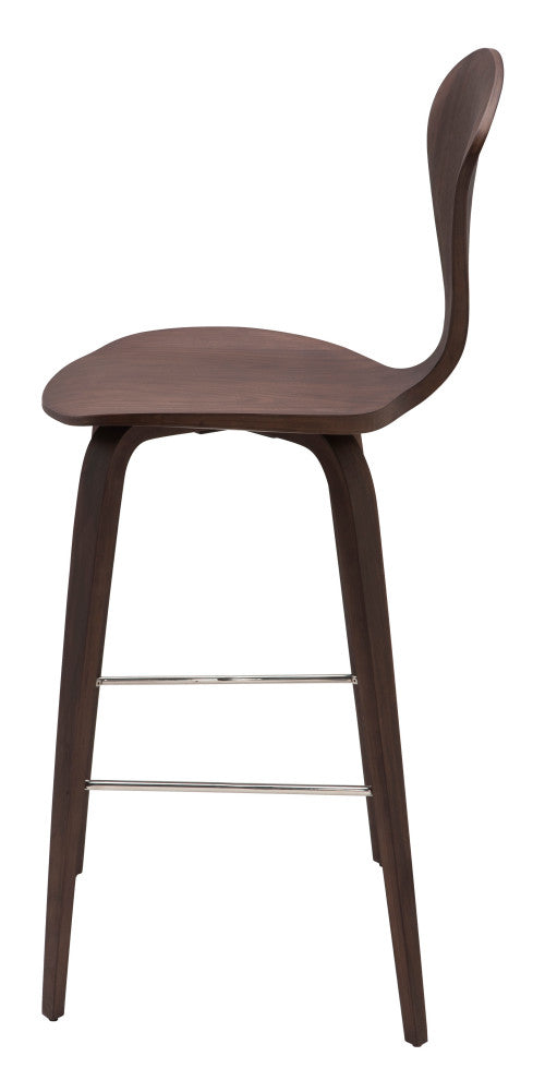 Satine Bar Stool, Mid Century Molded Plywood Bar Stool, Dark Walnut