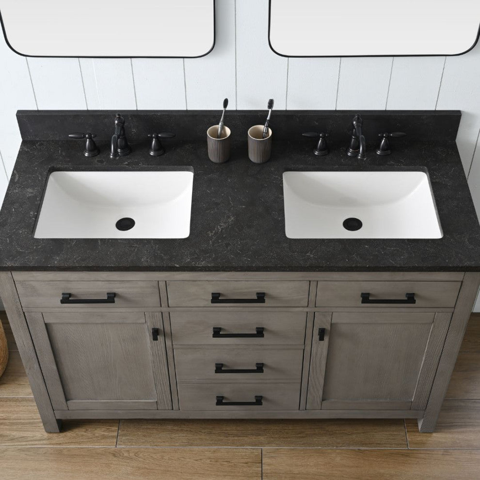 Jasper 54" Bathroom Vanity, Textured Gray, Blue Limestone