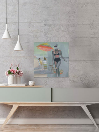 "Black Bikini Stroll" Painting Print on Wrapped Canvas, 48"x48"