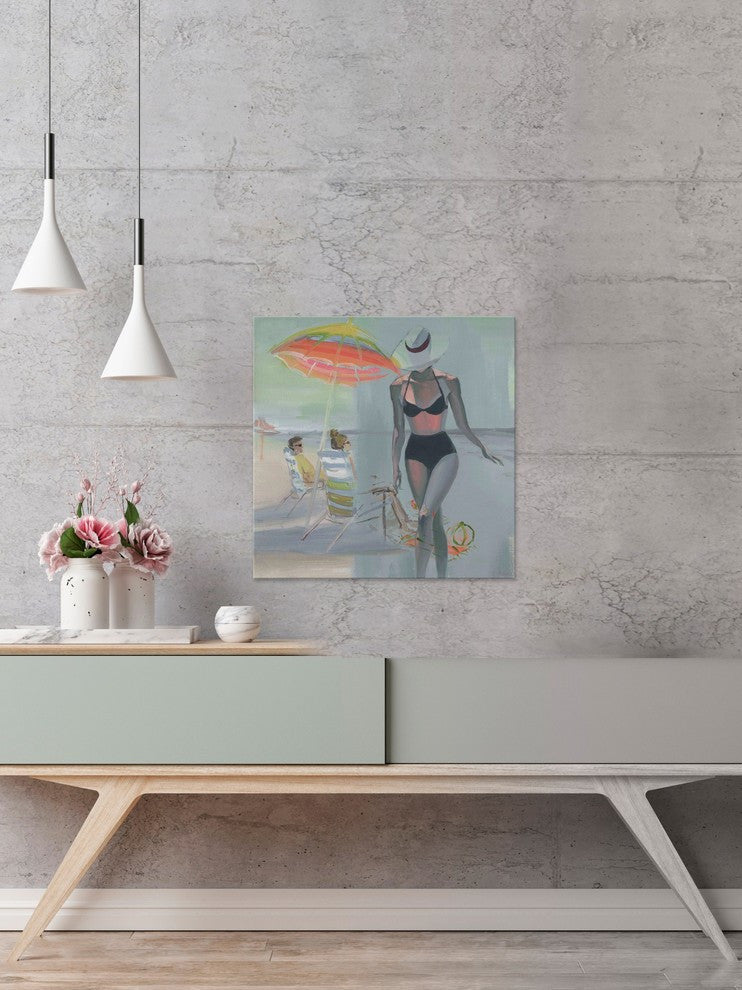 "Black Bikini Stroll" Painting Print on Wrapped Canvas, 48"x48"