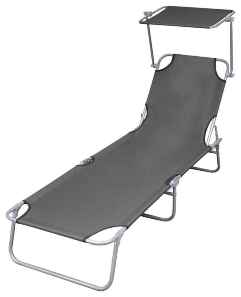 vidaXL Folding Sun Lounger With Canopy Steel Gray