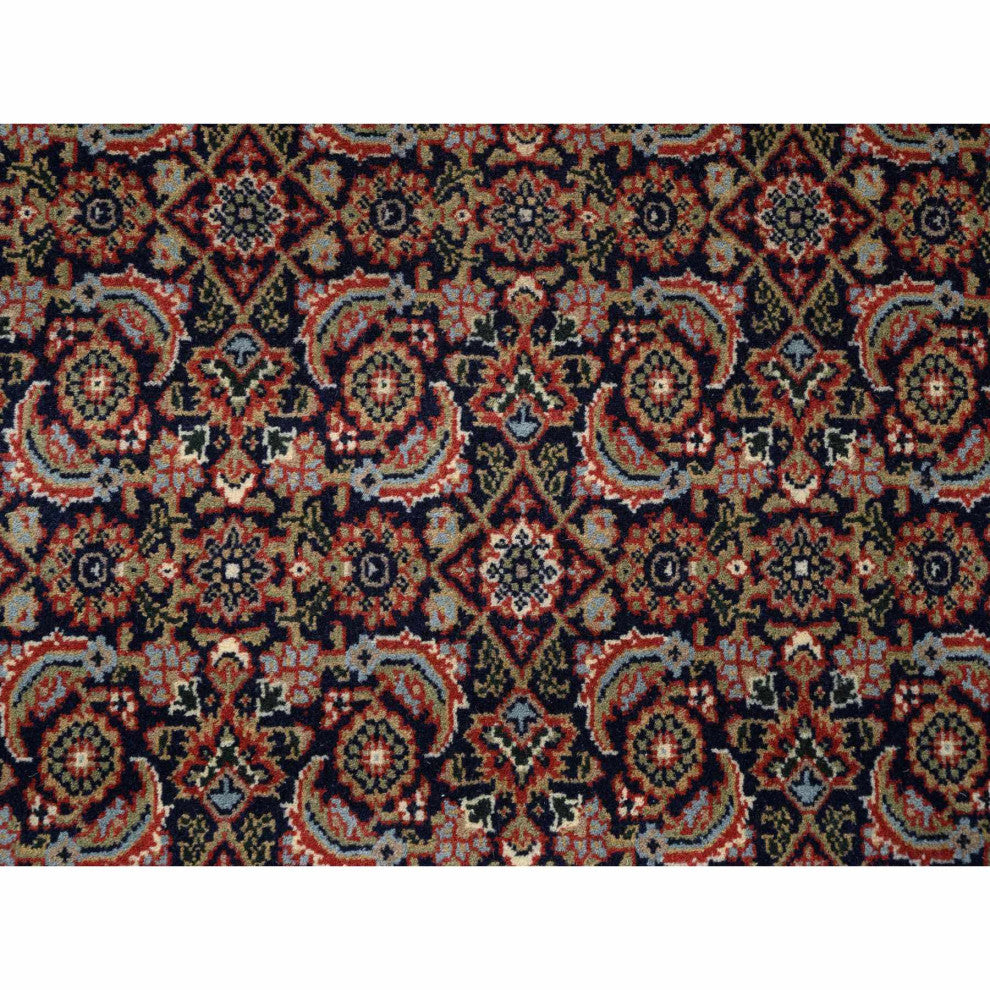 Midnight Blue All Over Herat Design Hand Knotted Hand Spun Wool Rug, 5'1" x 7'1"