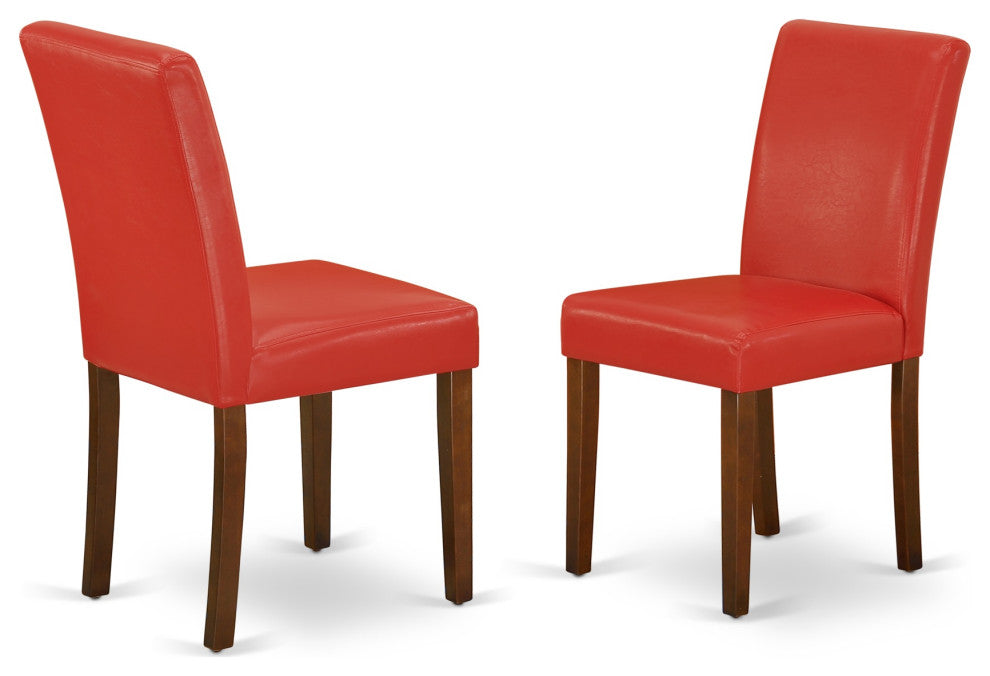 5-Piece Round 42" Table and 4-Parson Chair, Pu Leather Color Firebrick Red
