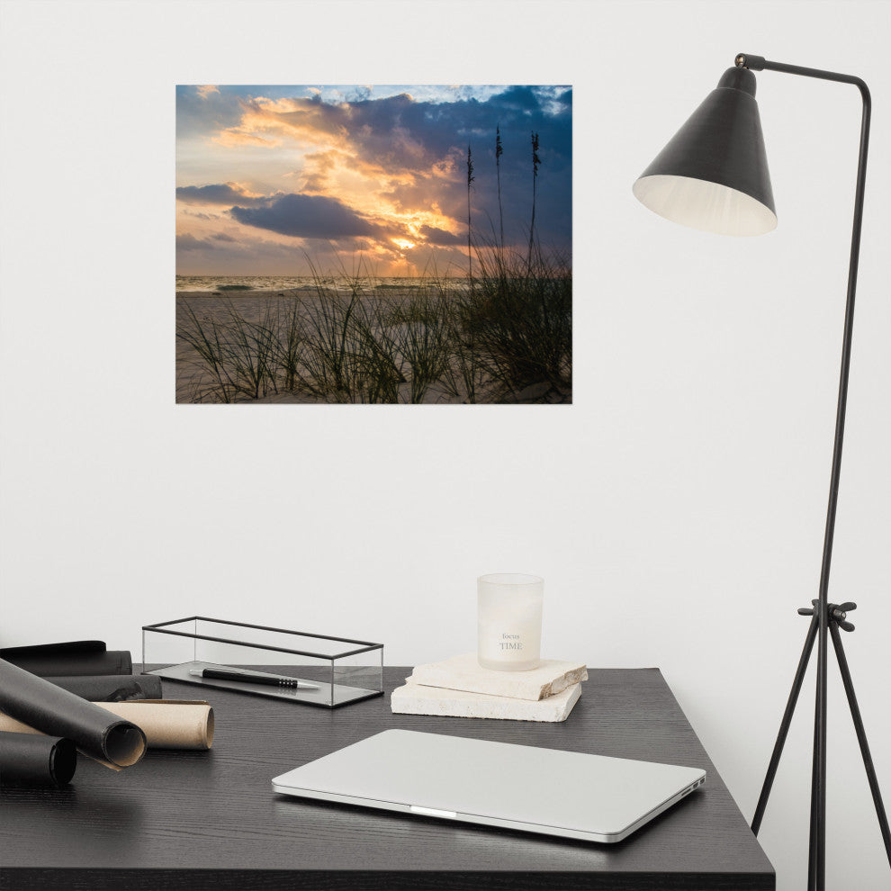 Coastal Style Wall Decor: Anna Maria Island Cloudy Beach Sunset 2 Print, 16" X 20"