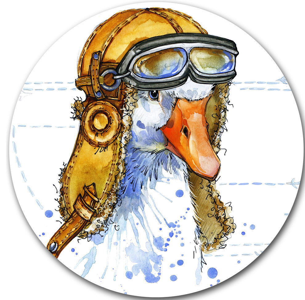 Funny Goose Aviator Hat, Animal Large Disc Metal Wall Art, 38"