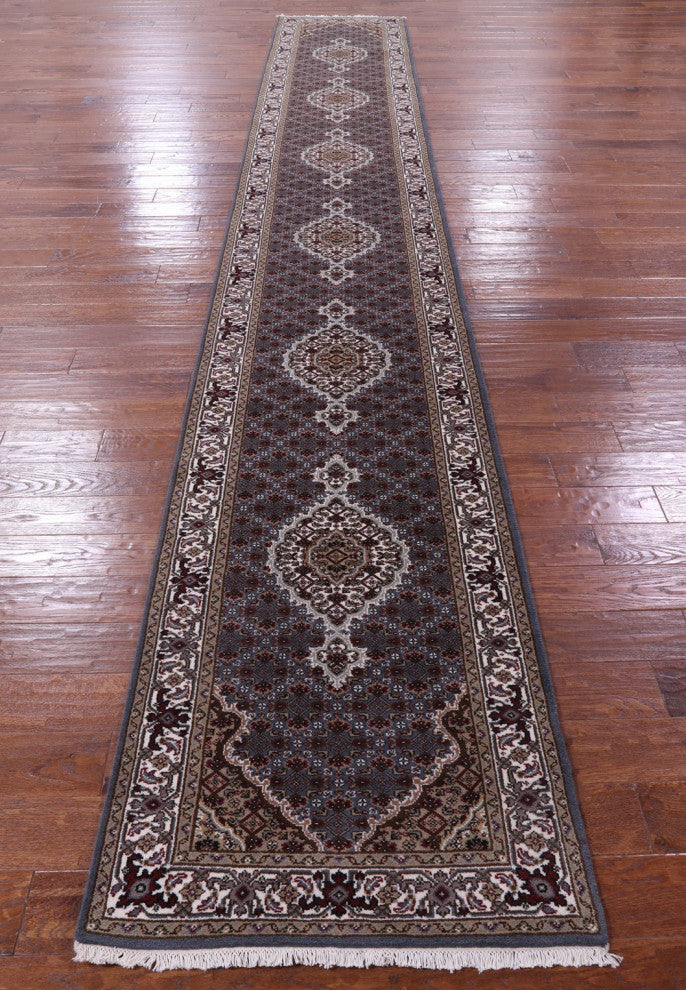 Persian Tabriz Wool and Silk Hand Knotted Runner Rug 2' 7" X 17' 10" Q8948