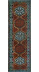 Fine Vintage Distressed Janny Red/Light Blue Runner, 3'3x10'7