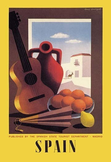 Spain: Guitar and Oranges - Canvas Poster 20" x 30"