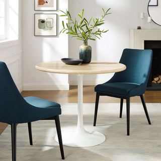 Lippa 36" Round Artificial Travertine Dining Table, White Travertine