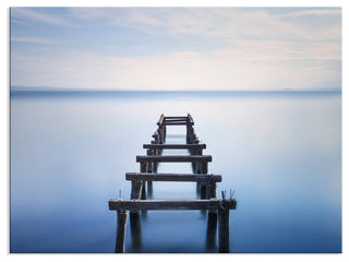 Soft Blue Lake and Abandoned Pier Coastal Landscape Photo Canvas Wall Art Print, 24" X 36"